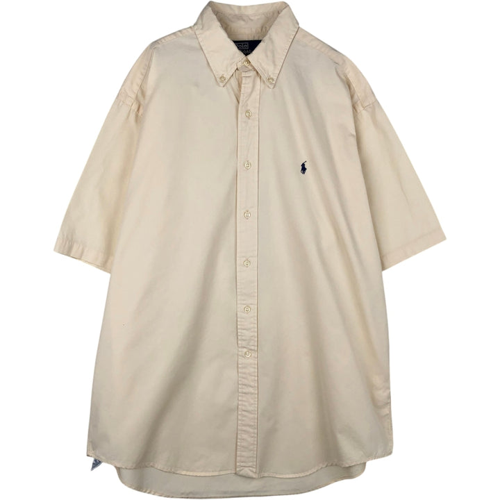 Ralph Lauren POLO by Ralph Lauren Short-Sleeve Button-Down Shirt, Made in Canada, Men's Size L (approx.) cotton ivory Vintage Second Hand