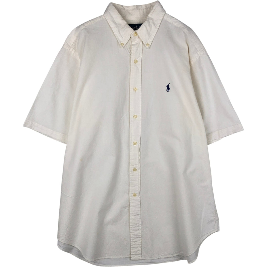 Ralph Lauren CLASSIC FIT seersucker short-sleeve button-down shirt, men's size XL (approx.) cotton white type Vintage Second Hand