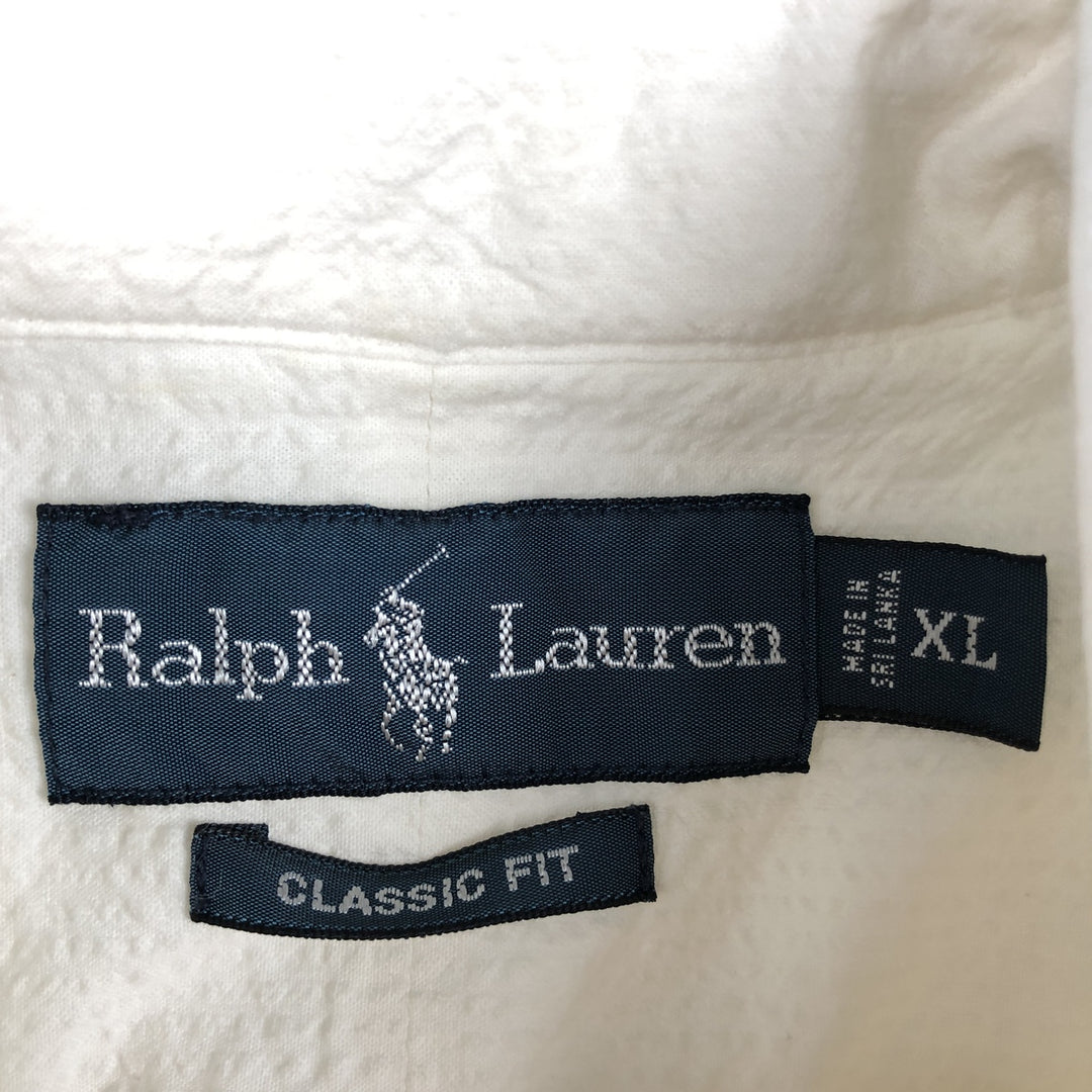 Ralph Lauren CLASSIC FIT seersucker short-sleeve button-down shirt, men's size XL (approx.) cotton white type Vintage Second Hand