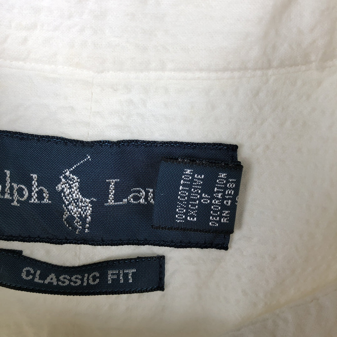 Ralph Lauren CLASSIC FIT seersucker short-sleeve button-down shirt, men's size XL (approx.) cotton white type Vintage Second Hand