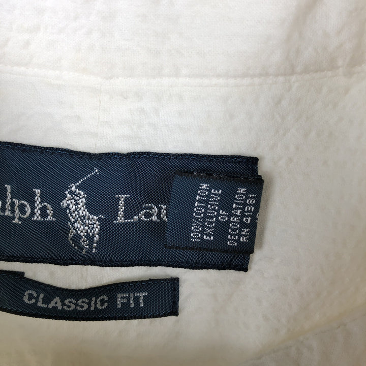 Ralph Lauren CLASSIC FIT seersucker short-sleeve button-down shirt, men's size XL (approx.) cotton white type Vintage Second Hand