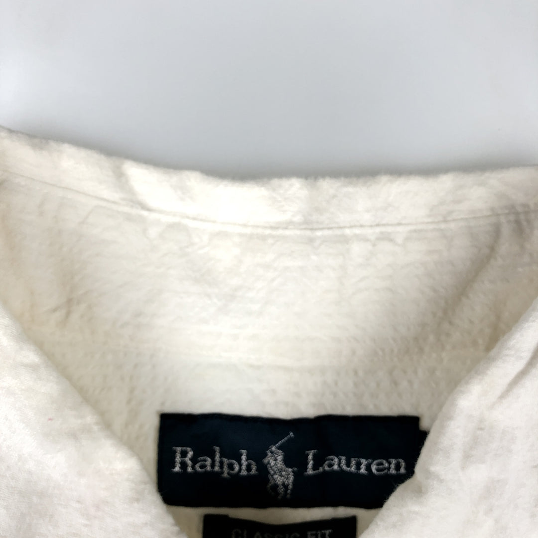 Ralph Lauren CLASSIC FIT seersucker short-sleeve button-down shirt, men's size XL (approx.) cotton white type Vintage Second Hand