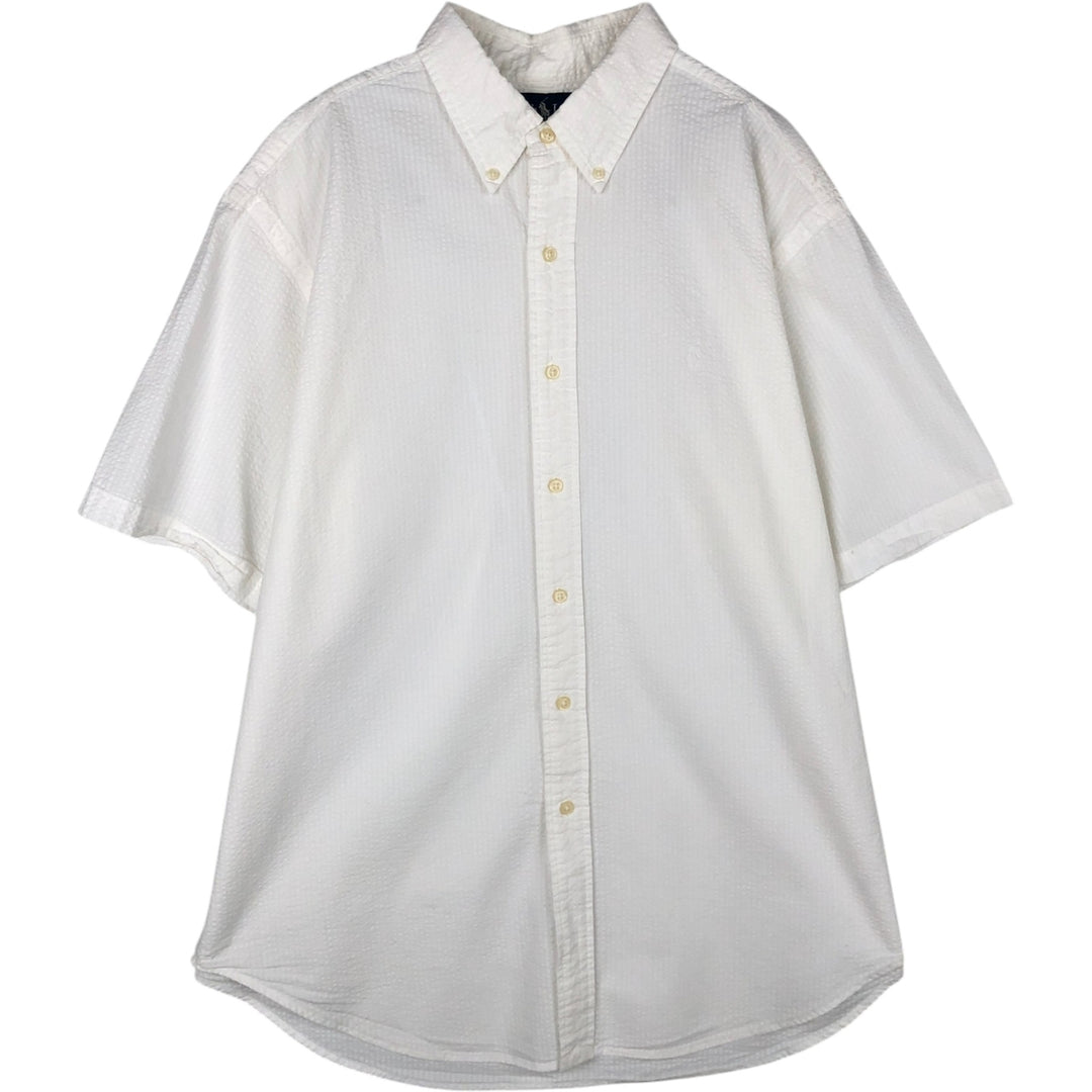 Ralph Lauren CLASSIC FIT seersucker short-sleeve button-down shirt, men's size XL (approx.) cotton white type Vintage Second Hand