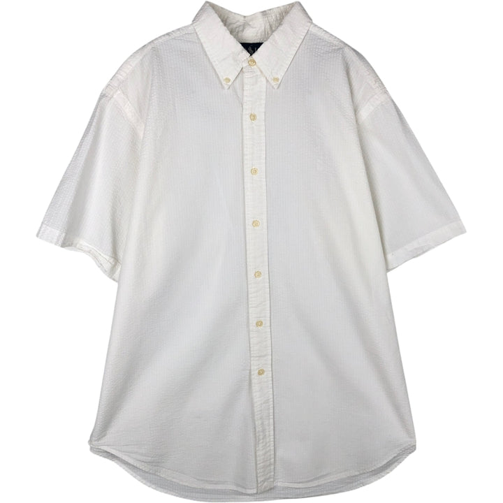 Ralph Lauren CLASSIC FIT seersucker short-sleeve button-down shirt, men's size XL (approx.) cotton white type Vintage Second Hand