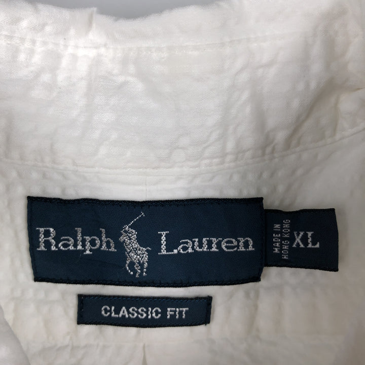 Ralph Lauren CLASSIC FIT seersucker short-sleeve button-down shirt, men's size XL (approx.) cotton white type Vintage Second Hand