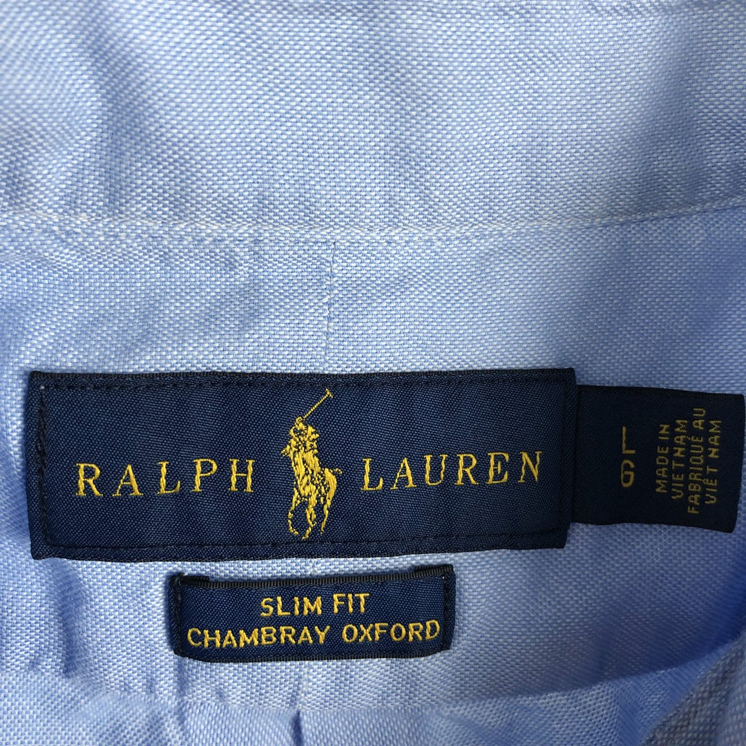 Ralph Lauren SLIM FIT Short-Sleeve Button-Down Shirt, Men's Size L (approx.) cotton blue type Vintage Second Hand