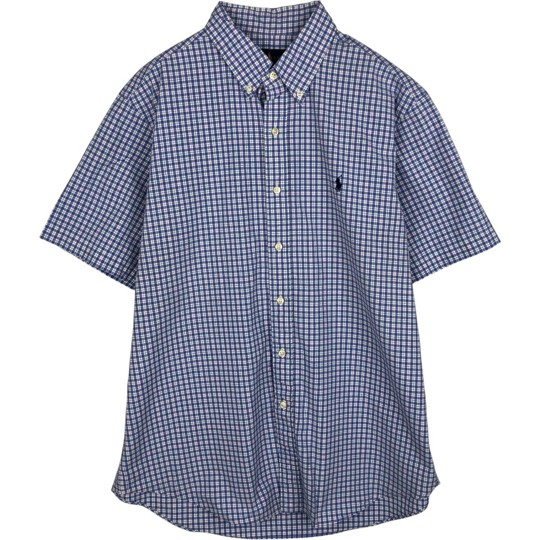 Ralph Lauren short sleeve button down check shirt, men's size L cotton blue type Vintage Second Hand