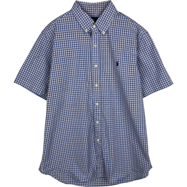 Ralph Lauren short sleeve button down check shirt, men's size L cotton blue type Vintage Second Hand