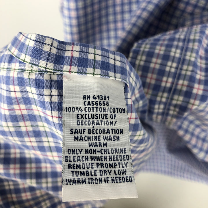 Ralph Lauren short sleeve button down check shirt, men's size L cotton blue type Vintage Second Hand