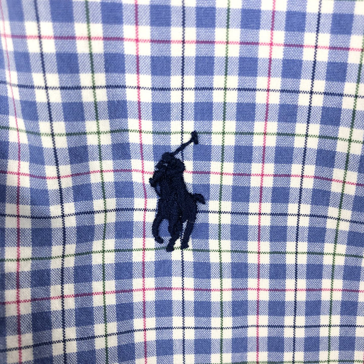 Ralph Lauren short sleeve button down check shirt, men's size L cotton blue type Vintage Second Hand