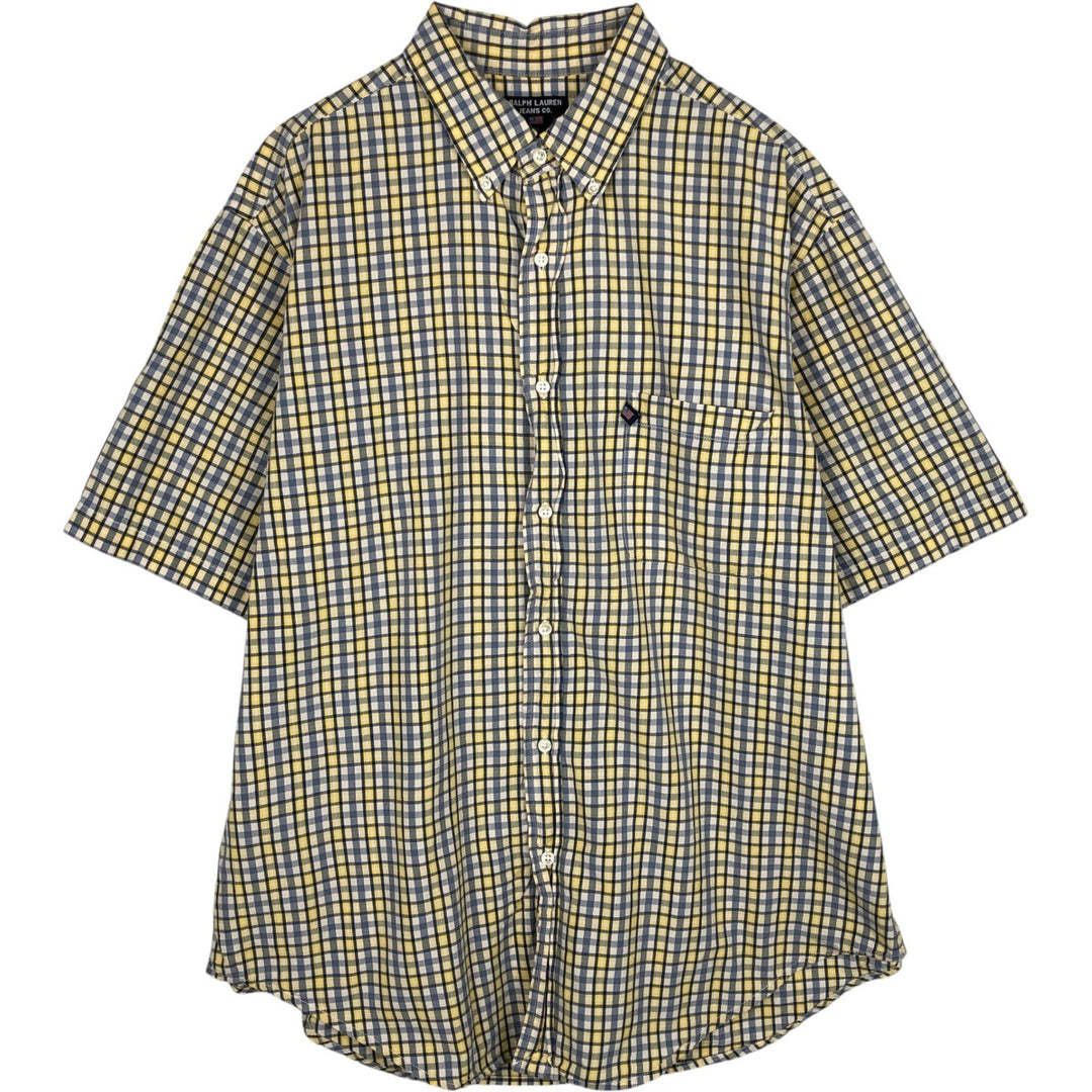 00'S Ralph Lauren POLO JEANS COMPANY short sleeve button down check shirt men's size L cotton yellow type Vintage Second Hand