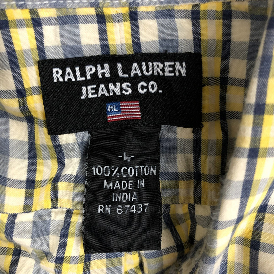 00'S Ralph Lauren POLO JEANS COMPANY short sleeve button down check shirt men's size L cotton yellow type Vintage Second Hand