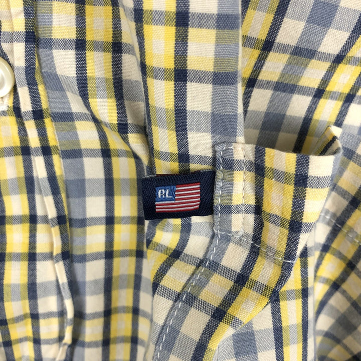 00'S Ralph Lauren POLO JEANS COMPANY short sleeve button down check shirt men's size L cotton yellow type Vintage Second Hand