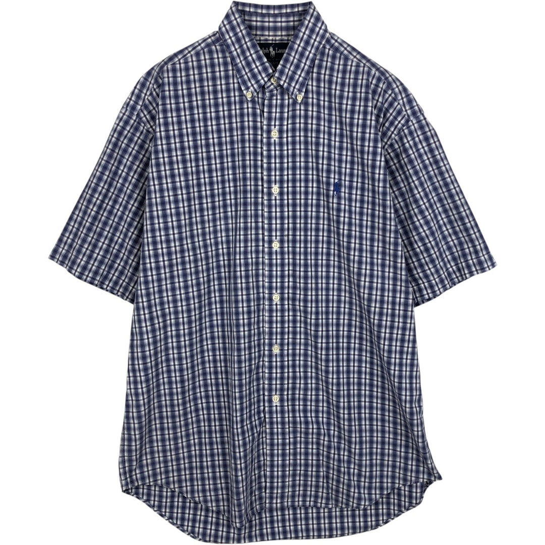 Ralph Lauren BLAKE short sleeve button down check shirt, men's size M cotton navy blue type Vintage Second Hand