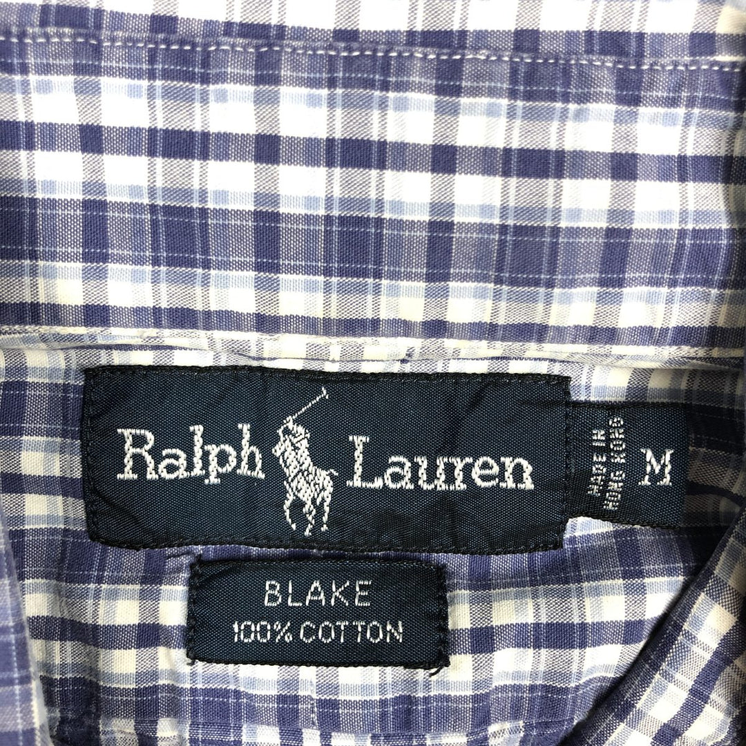 Ralph Lauren BLAKE short sleeve button down check shirt, men's size M cotton navy blue type Vintage Second Hand