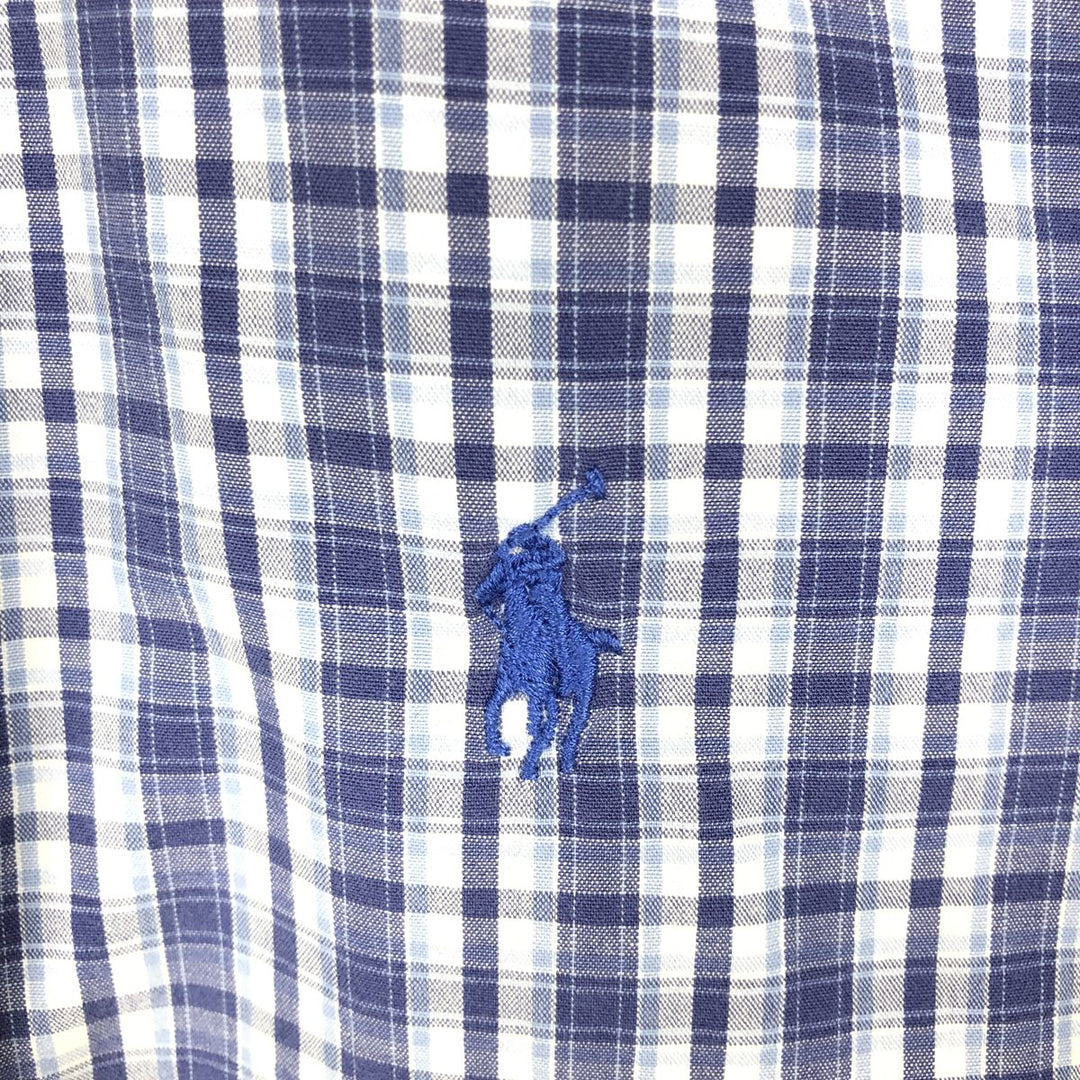 Ralph Lauren BLAKE short sleeve button down check shirt, men's size M cotton navy blue type Vintage Second Hand