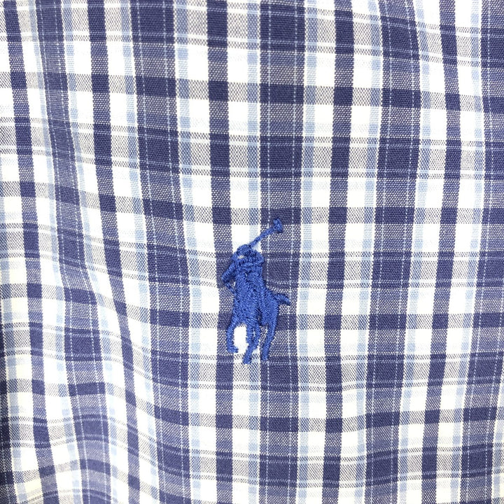 Ralph Lauren BLAKE short sleeve button down check shirt, men's size M cotton navy blue type Vintage Second Hand