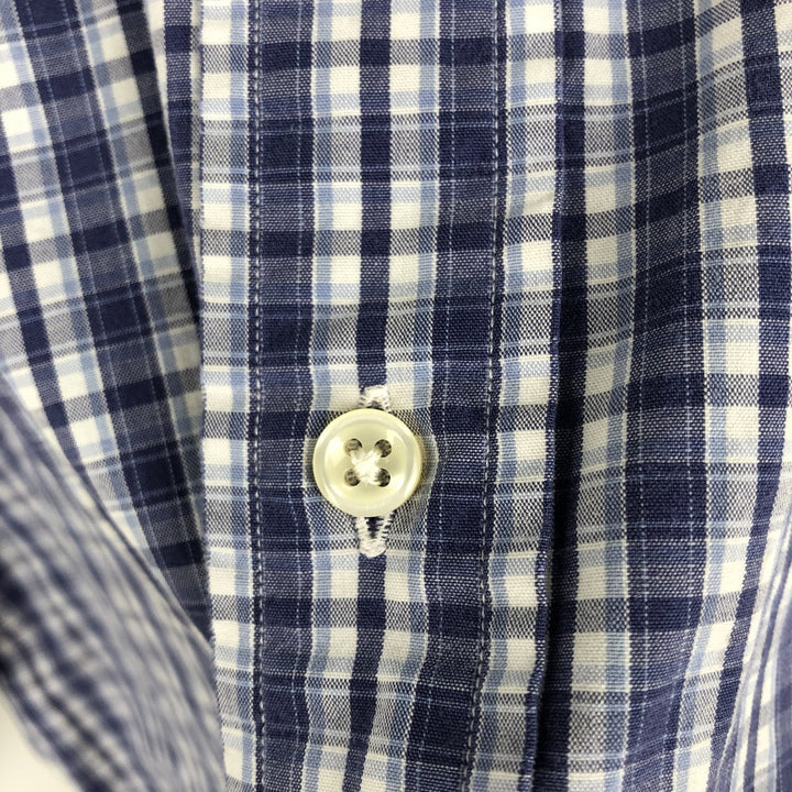 Ralph Lauren BLAKE short sleeve button down check shirt, men's size M cotton navy blue type Vintage Second Hand