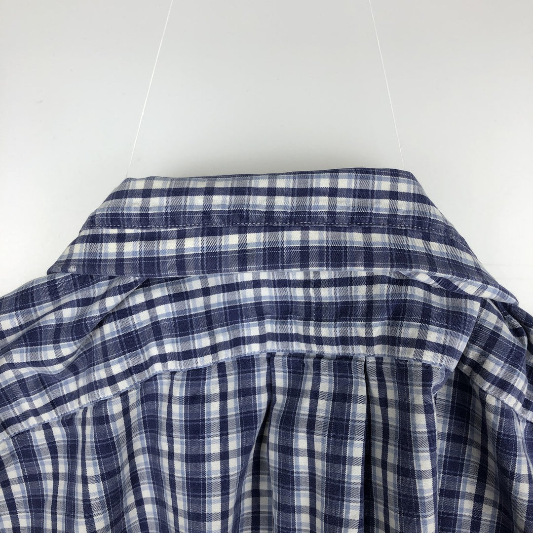 Ralph Lauren BLAKE short sleeve button down check shirt, men's size M cotton navy blue type Vintage Second Hand