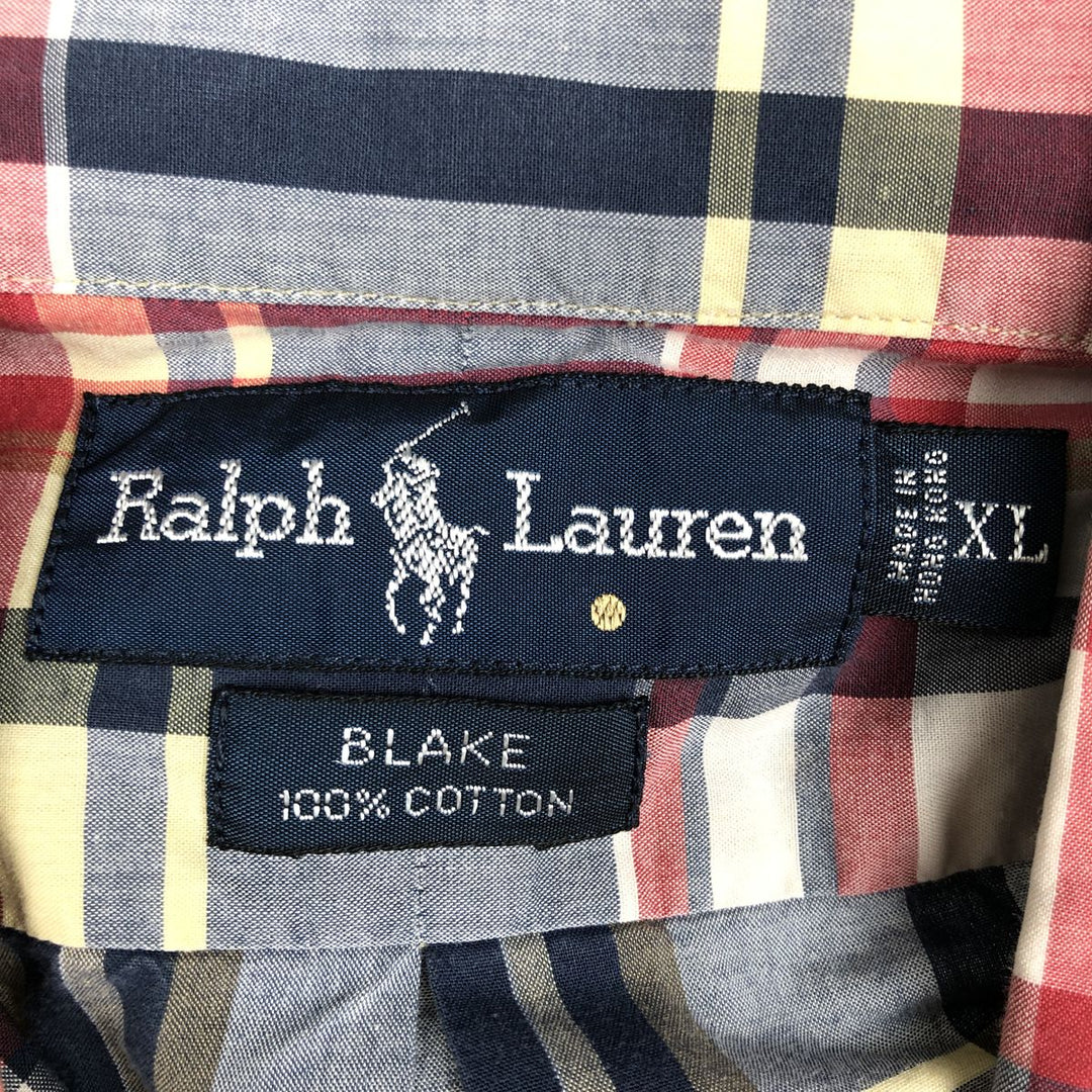 Ralph Lauren BLAKE short sleeve button down check shirt men's XL size cotton red type Vintage Second Hand