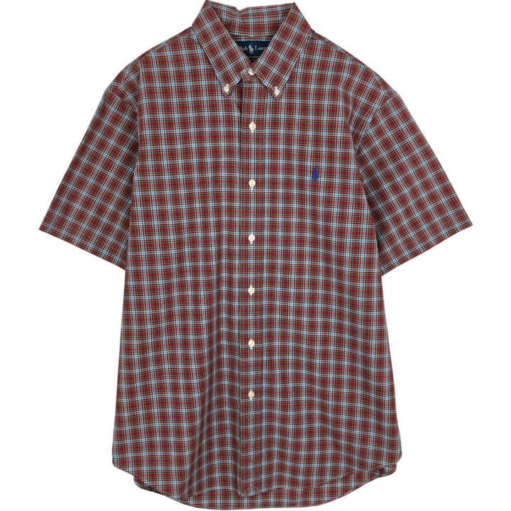 Ralph Lauren CUSTOM FIT short sleeve button down check shirt men's size L cotton red type Vintage Second Hand