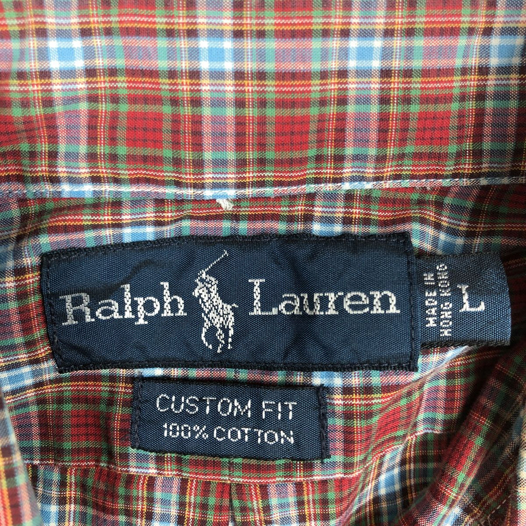 Ralph Lauren CUSTOM FIT short sleeve button down check shirt men's size L cotton red type Vintage Second Hand