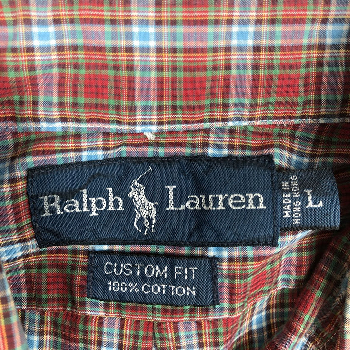 Ralph Lauren CUSTOM FIT short sleeve button down check shirt men's size L cotton red type Vintage Second Hand