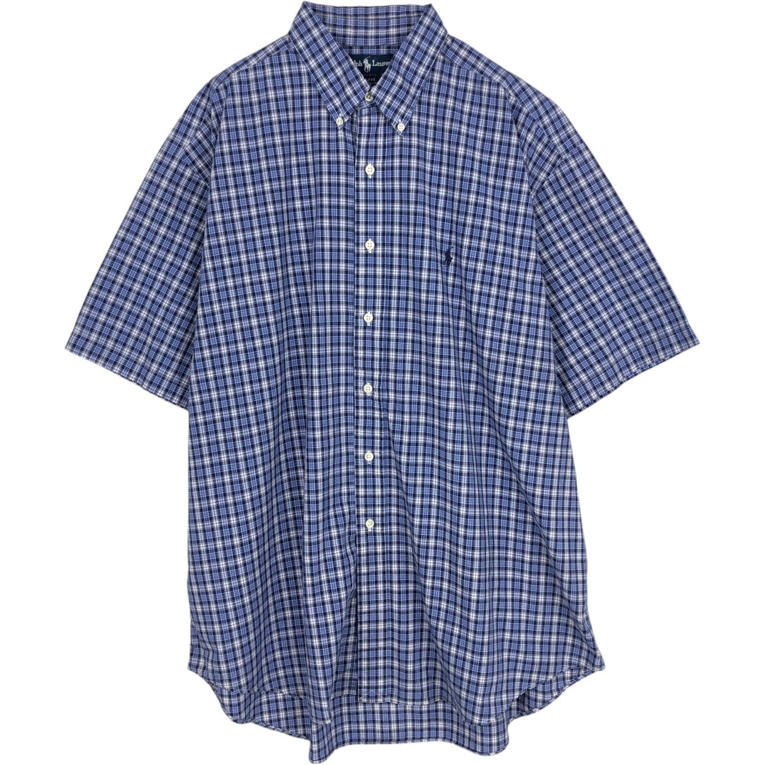 Ralph Lauren BLAKE short sleeve button down check shirt men's XL size cotton navy blue type Vintage Second Hand