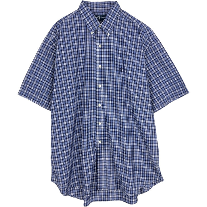 Ralph Lauren BLAKE short sleeve button down check shirt men's XL size cotton navy blue type Vintage Second Hand