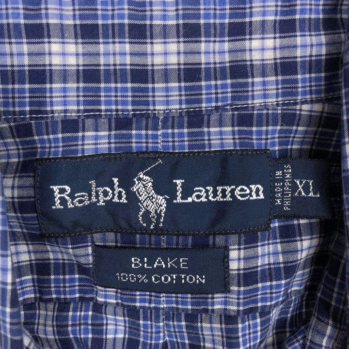 Ralph Lauren BLAKE short sleeve button down check shirt men's XL size cotton navy blue type Vintage Second Hand