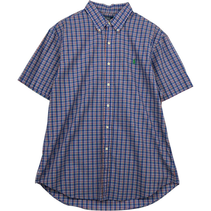 Ralph Lauren POLO by Ralph Lauren Slim Fit Short-Sleeve Button-Down Check Shirt, Men's Size XL (approx.) cotton navy blue type Vintage Second Hand