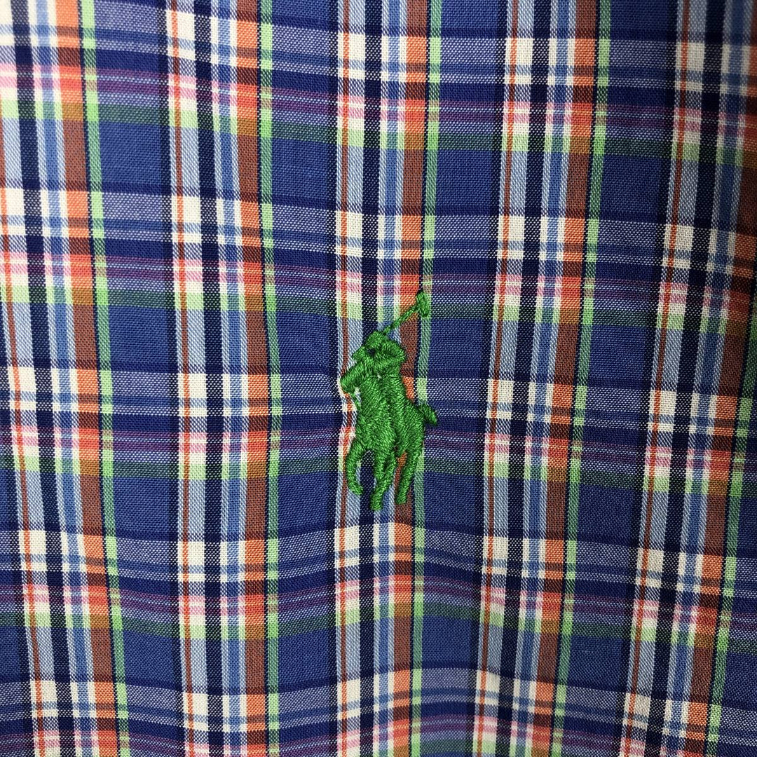 Ralph Lauren POLO by Ralph Lauren Slim Fit Short-Sleeve Button-Down Check Shirt, Men's Size XL (approx.) cotton navy blue type Vintage Second Hand