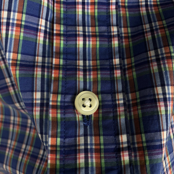 Ralph Lauren POLO by Ralph Lauren Slim Fit Short-Sleeve Button-Down Check Shirt, Men's Size XL (approx.) cotton navy blue type Vintage Second Hand