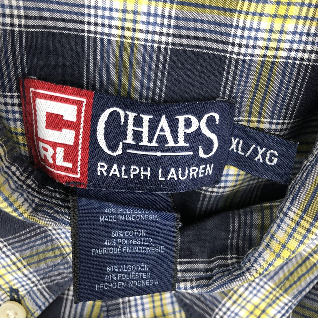 Ralph Lauren CHAPS short sleeve button down check shirt men's XL size cotton navy blue type Vintage Second Hand