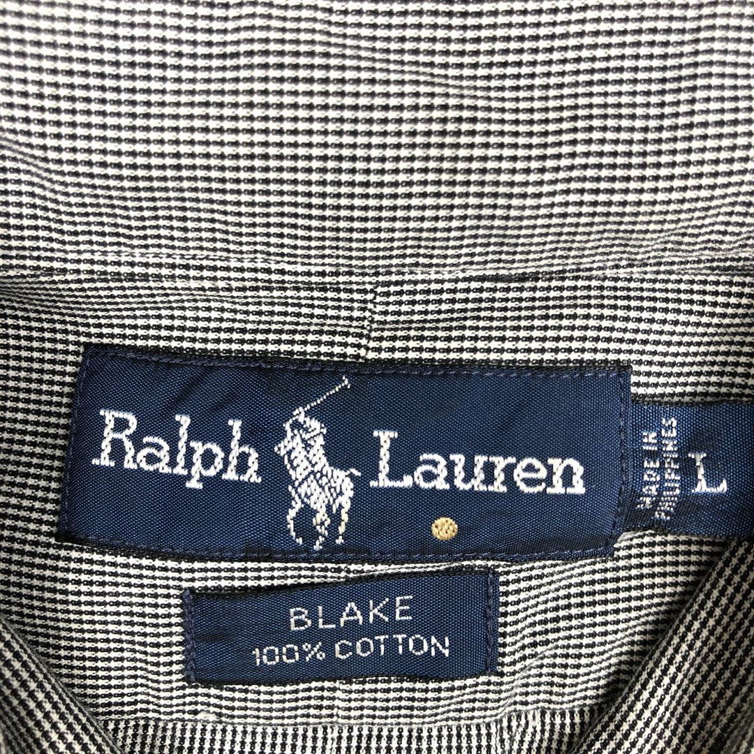 Ralph Lauren BLAKE short sleeve button down check shirt, men's size L cotton gray type Vintage Second Hand