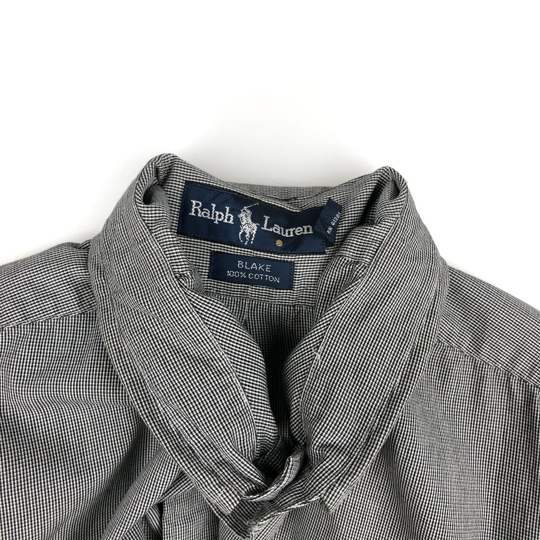 Ralph Lauren BLAKE short sleeve button down check shirt, men's size L cotton gray type Vintage Second Hand