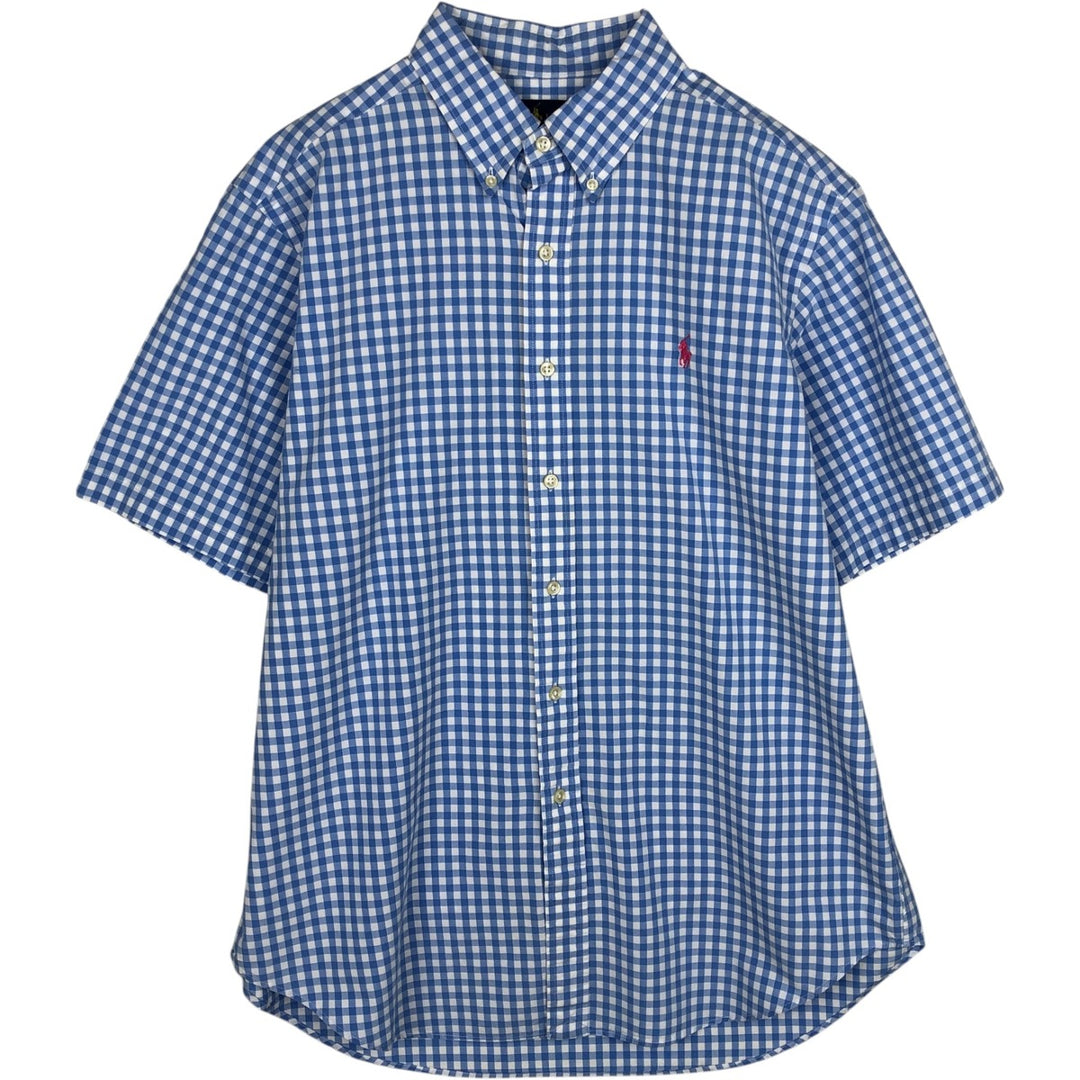 Ralph Lauren Classic Fit Gingham Check Short Sleeve Button Down Check Shirt Men's Size L cotton Blue type light blue Vintage Second Hand