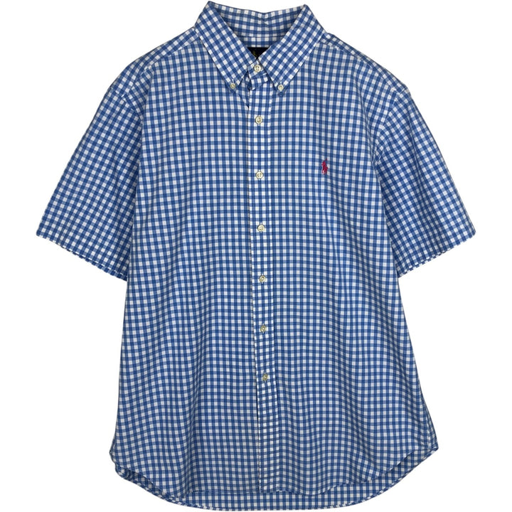 Ralph Lauren Classic Fit Gingham Check Short Sleeve Button Down Check Shirt Men's Size L cotton Blue type light blue Vintage Second Hand