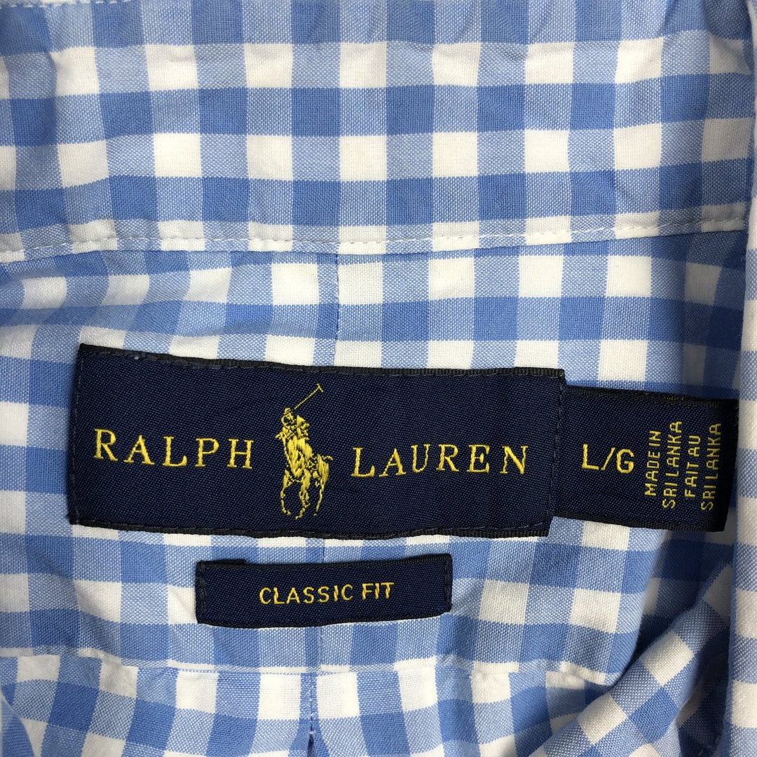 Ralph Lauren Classic Fit Gingham Check Short Sleeve Button Down Check Shirt Men's Size L cotton Blue type light blue Vintage Second Hand