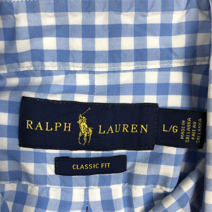 Ralph Lauren Classic Fit Gingham Check Short Sleeve Button Down Check Shirt Men's Size L cotton Blue type light blue Vintage Second Hand