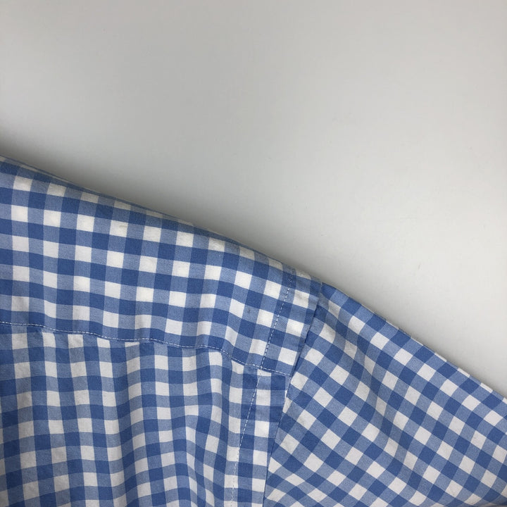 Ralph Lauren Classic Fit Gingham Check Short Sleeve Button Down Check Shirt Men's Size L cotton Blue type light blue Vintage Second Hand