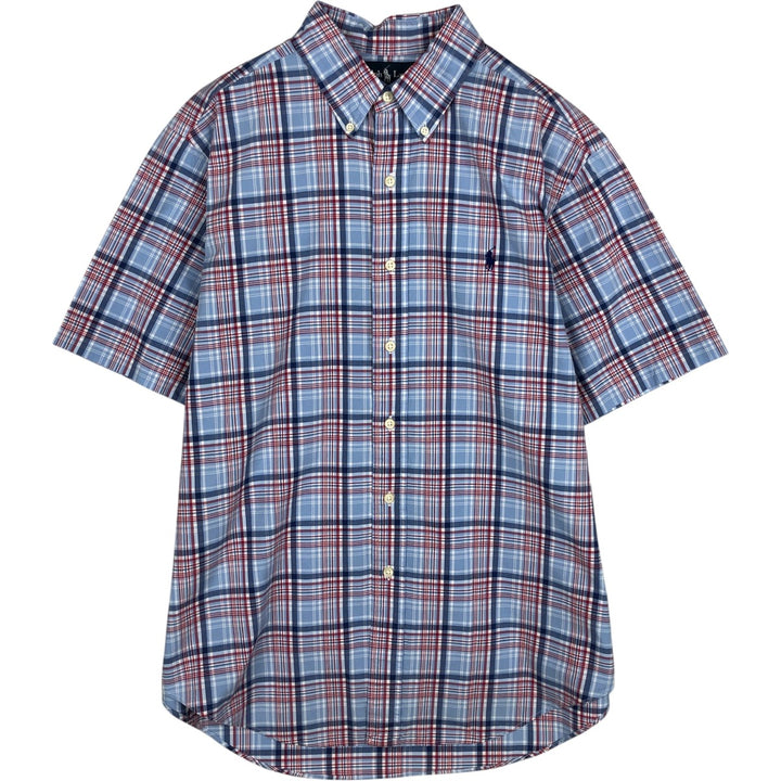 Ralph Lauren Classic Fit short sleeve button down check shirt, men's size L cotton blue type Vintage Second Hand