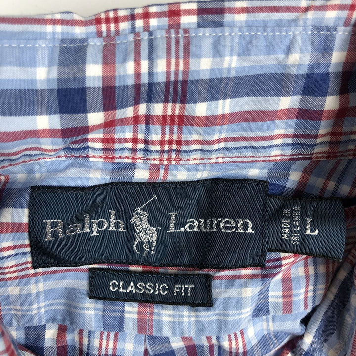 Ralph Lauren Classic Fit short sleeve button down check shirt, men's size L cotton blue type Vintage Second Hand