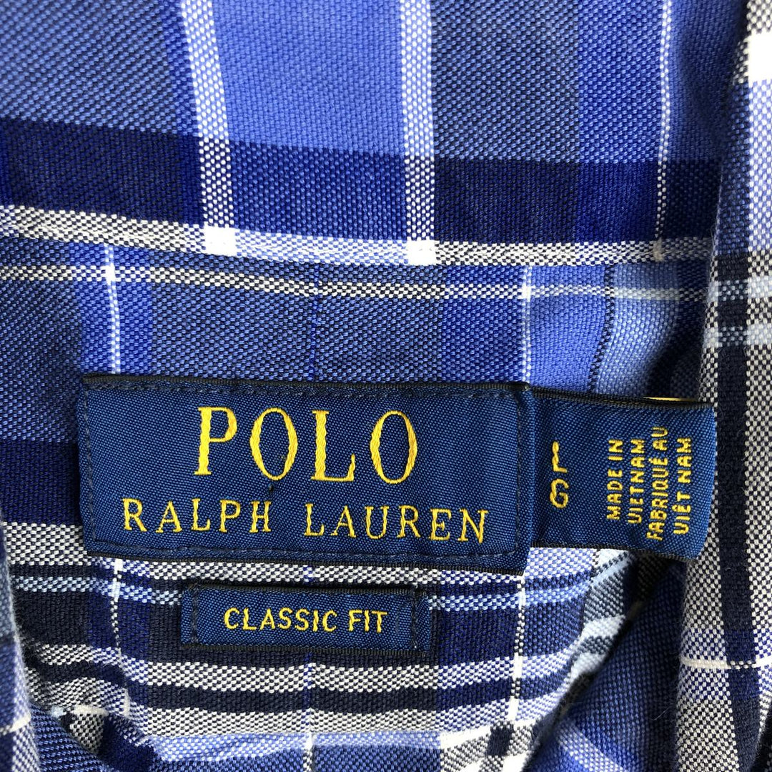 Ralph Lauren POLO RALPH LAUREN CLASSIC FIT Short-Sleeve Button-Down Check Shirt, Men's Size L (approx.) cotton blue type Vintage Second Hand