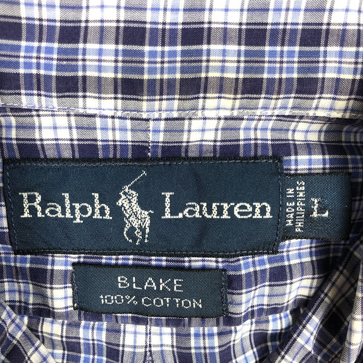 Ralph Lauren BLAKE short sleeve button down check shirt, men's size L cotton blue type Vintage Second Hand