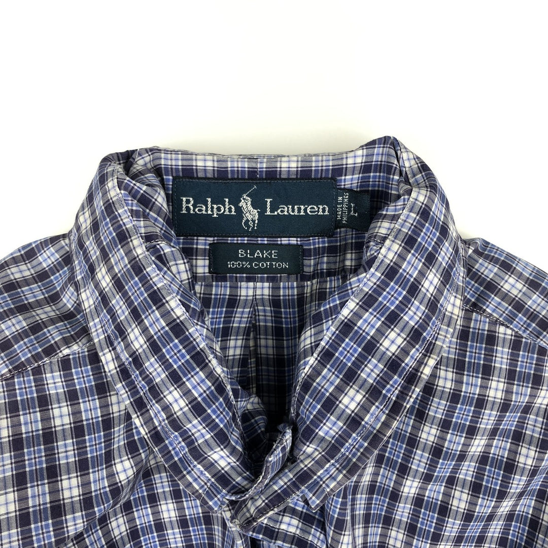 Ralph Lauren BLAKE short sleeve button down check shirt, men's size L cotton blue type Vintage Second Hand