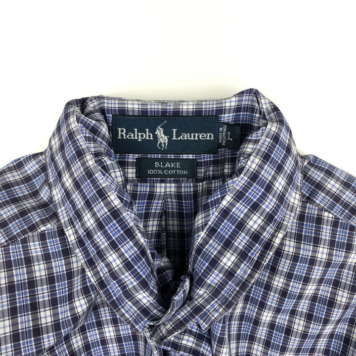 Ralph Lauren BLAKE short sleeve button down check shirt, men's size L cotton blue type Vintage Second Hand