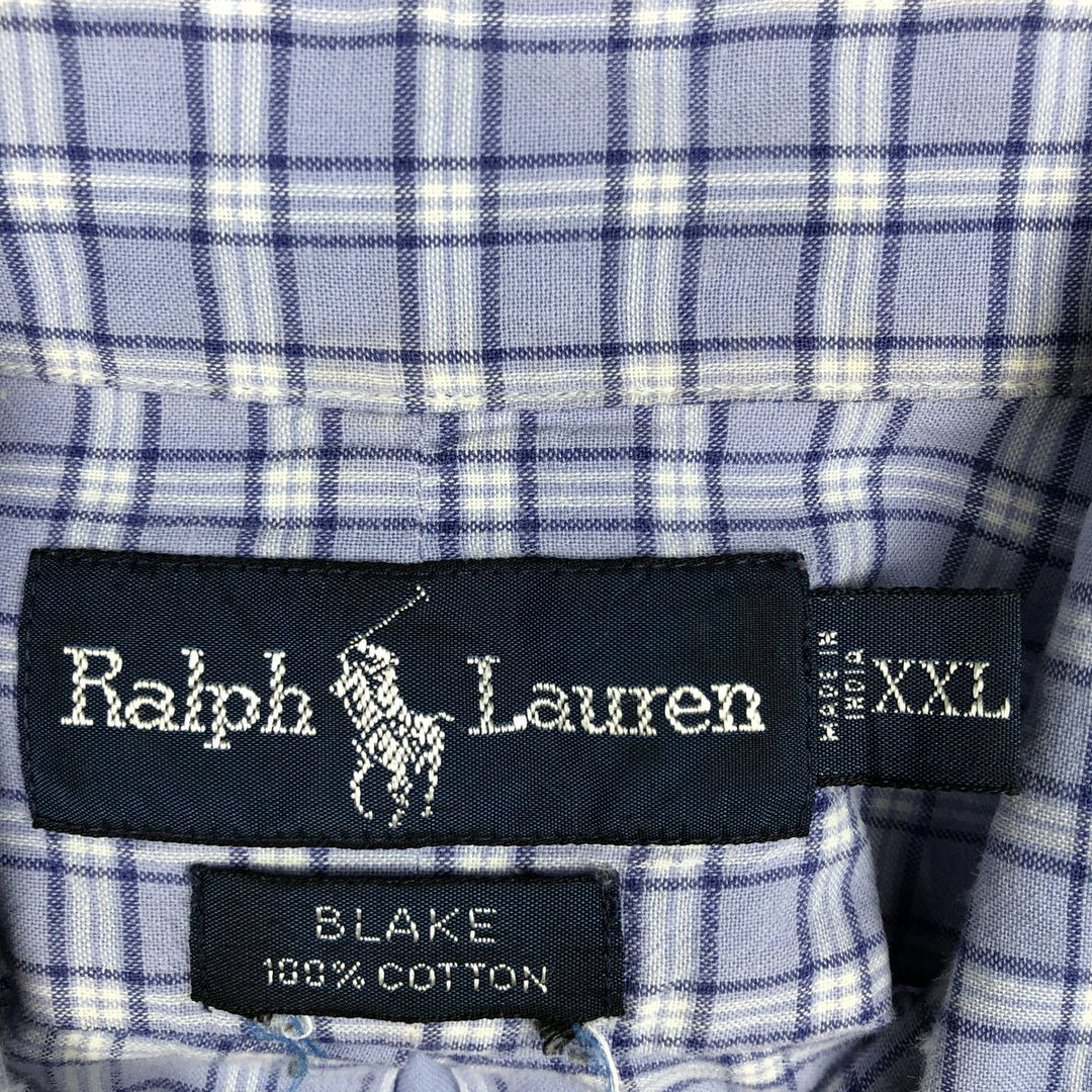 Ralph Lauren BLAKE short sleeve button down check shirt, men's size XXL cotton blue type Vintage Second Hand