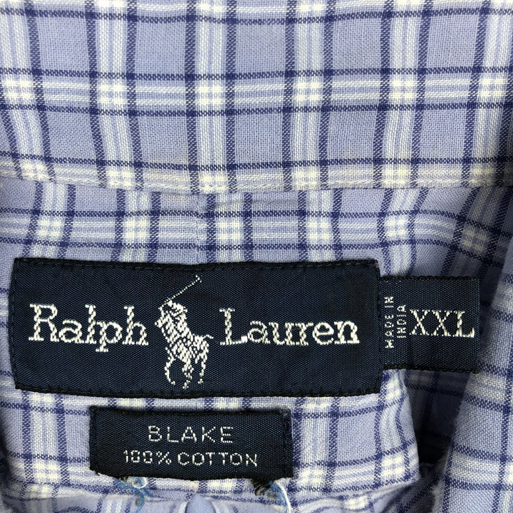 Ralph Lauren BLAKE short sleeve button down check shirt, men's size XXL cotton blue type Vintage Second Hand
