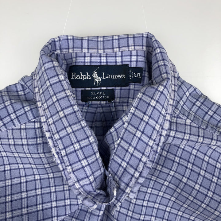Ralph Lauren BLAKE short sleeve button down check shirt, men's size XXL cotton blue type Vintage Second Hand